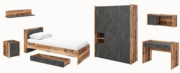 Jugendzimmer-Set Fargo 7-teilig Canyon Alpine Spruce Raw Steel