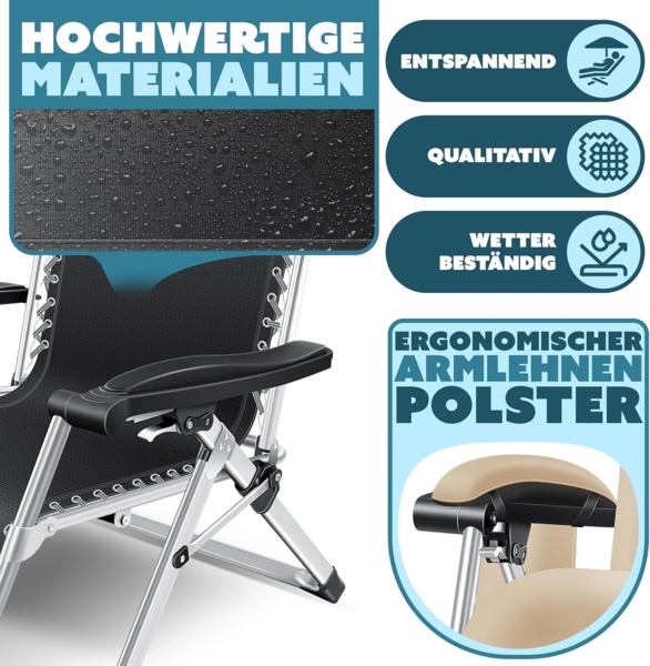 KESSER® Sonnenliege Liegestuhl, klappbare Gartenliege extra breit & Wetterfest, Belastbar 200kg, Ergonomisches Polster, verstellbare Rückenlehne inkl. Nackenkissen, Getränkehalter & Armpolster Beige, Liege (Mit Sonnendach) Bild 7