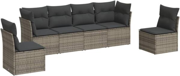 vidaXL 6-tlg. Garten-Sofagarnitur mit Kissen Grau Poly Rattan 3249209