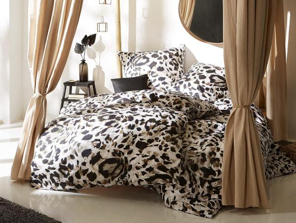 Mako Satin Bettwäsche Leopard weiß 140x200 + 70x90