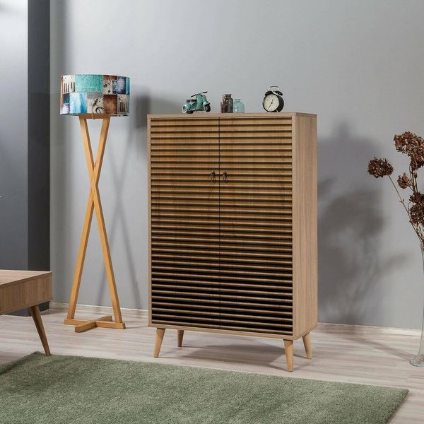 Dmora Sideboard Proxima 80 x 36 x 127 cm Braun, 3 Regale, 2 Türen