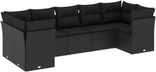 vidaXL 7-tlg. Garten-Sofagarnitur mit Kissen Schwarz Poly Rattan 3249954