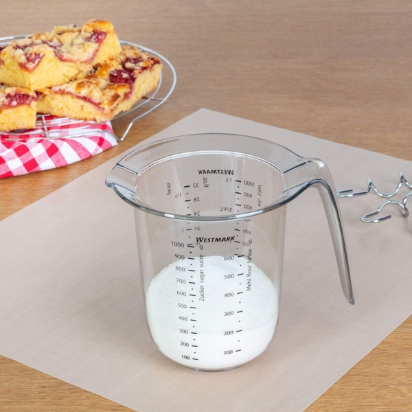 Westmark Koch- und Backset, 4tlg, Quirltopf 1 l, Rührschüssel 3,5 l je mit Deckel, Messkanne 1 l und Teigschaber, Kunststoff/Silikon, Duo, Transparent/Weiß/Rot/Schwarz, 315122E8 Bild 8