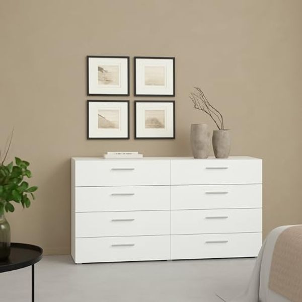 Dmora - Kommode Solene, Wohnzimmerbuffet, Wohnzimmer-Sideboard, Moderne Küchen-Speisekammer, 140x40 h82 cm, Weiß