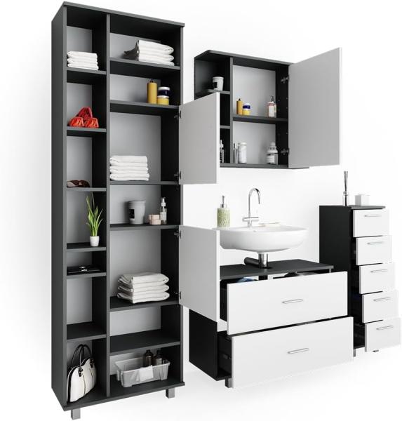 Badmöbel-Set Ilias Weiß/Anthrazit 4 Teile, mit Hochschrank Vicco Bild 7