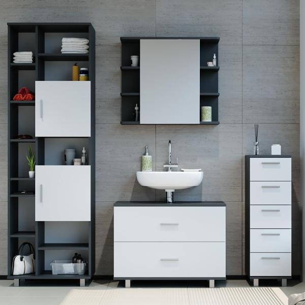 Badmöbel-Set Ilias Weiß/Anthrazit 4 Teile, mit Hochschrank Vicco Bild 4