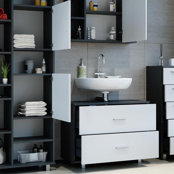 Badmöbel-Set Ilias Weiß/Anthrazit 4 Teile, mit Hochschrank Vicco Bild 5