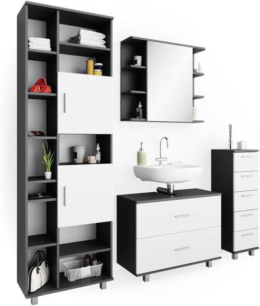 Badmöbel-Set Ilias Weiß/Anthrazit 4 Teile, mit Hochschrank Vicco Bild 8