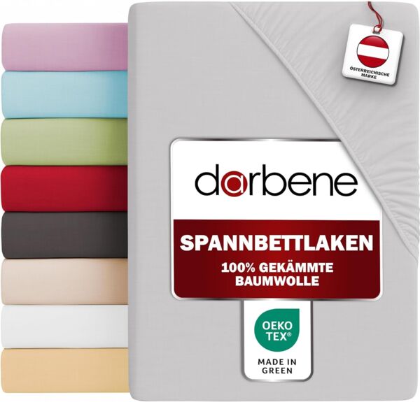 DarBene Spannbettlaken 140x200 PREMIUM , 100% Jersey Baumwolle, Oeko-TEX, Hellgrau