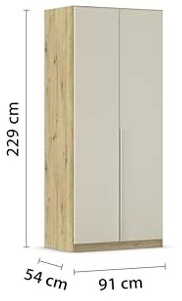 Rauch Möbel Alabama, Kleiderschrank für Schlafzimmer, Kinderzimmer, Wohnzimmer, Garderobe, Flur, 2-türig, mit Zubehör Classic, Farbe Beige/Eiche Artisan. Holz, Breite 91 cm Bild 3