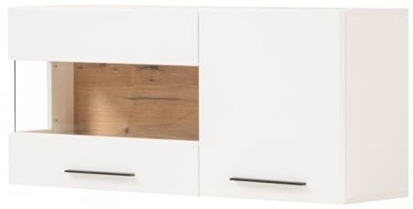 Hängevitrine Lavell in weiß matt und Eiche 120 cm