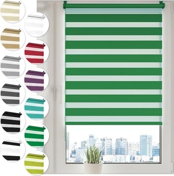 Doppelrollo Klemmfix ohne Bohren 80x100 cm Grün Duo Rollo Klemmrollo Sonnenschutzrollo Fensterrollo für Fenster & Türen Zebrarollo Seitenzugrollo