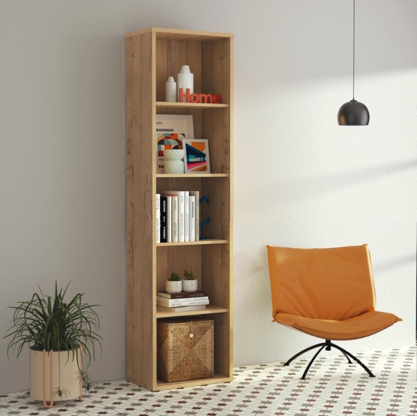 Muebles Pitarch | Bücherregal für Büro oder Arbeitszimmer mit 4 Regalen, Wohnzimmer-Bücherregal, Gold Eiche, 196,5 x 51,5 x 33 cm (Höhe x Breite x Tiefe), einfach, elegant und robust Bild 3