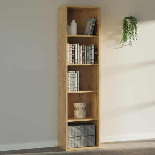 Muebles Pitarch | Bücherregal für Büro oder Arbeitszimmer mit 4 Regalen, Wohnzimmer-Bücherregal, Gold Eiche, 196,5 x 51,5 x 33 cm (Höhe x Breite x Tiefe), einfach, elegant und robust Bild 2