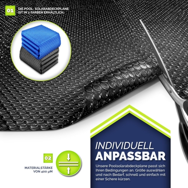 tillvex® Premium Pool Solarabdeckplane 400 µm Rund Ø 549 cm | Solarfolie Wärmeplane zuschneidbar | Solarplane Solarabdeckung | Poolheizung Poolsolarplane für Wassererwärmung Bild 2