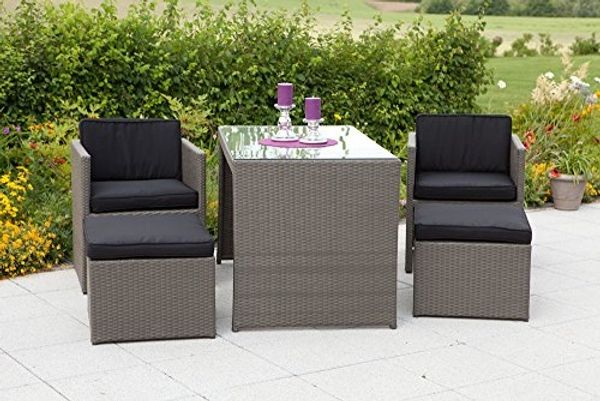 MERXX Garten-Essgruppe Merano, (11-tlg), 2 Sessel, 2 Hocker, Tisch 128x70 cm, Polyrattan