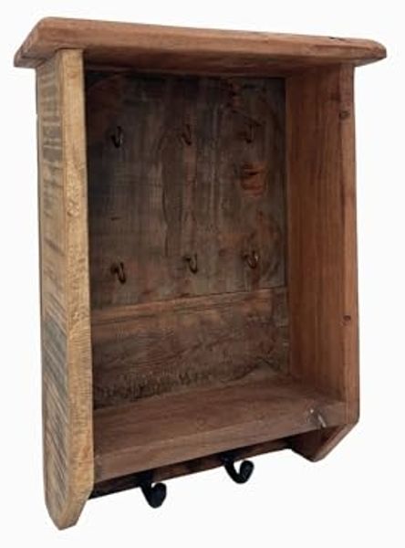 Ordnung mit Stil Schlüsselkasten aus Altholz Sumatra 25x35x10 cm rustikale Optik mit Haken für Flur Büro oder Küche - jetzt massivum entdecken