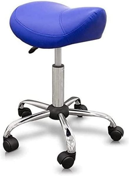 QUIRUMED Pony-Hocker, ergonomisch, mit Stahlgestell, Blaue Farbe, Kunstlederpolsterung, höhenverstellbar, gepolsterter Sitz, drehbare Räder, bis 150 kg, Blau