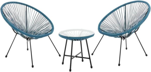 SVITA Bali Balkon-Möbel 3-TLG. Polyrattan Lounge-Set Balkon-Set Blau