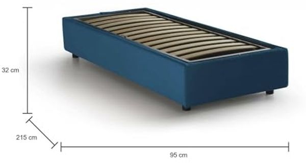 Talamo Italia - Einzelbett Caterina, Bettkasten mit Stoffbezug, 100 % Made in Italy, Öffnung vorne, geeignet für Matratzen 80x200 cm, Blau Bild 2