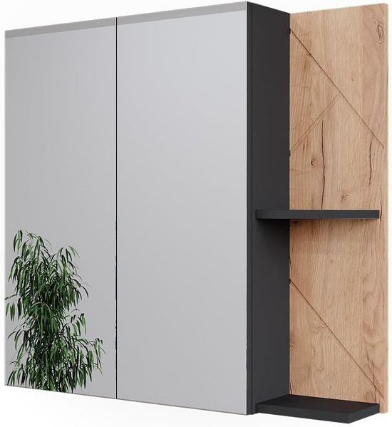 Badspiegelschrank Irma Anthrazit/Goldkraft Eiche 80 x 75 cm Vicco