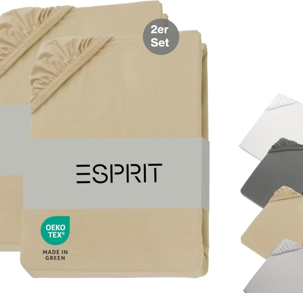 Esprit Spannbettlaken PREMIUM Spannbettlaken, 95% Baumwolle, 5% Elasthan, Gummizug: rundum, (2 Stück), 100 x 200 cm - 2er Set in Beige