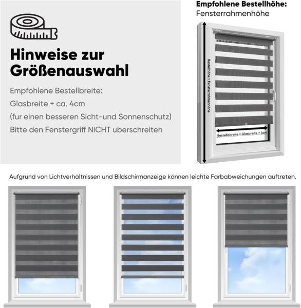 Sekey Doppelrollo Klemmfix ohne Bohren Doppelrollo Duo Rollo Schnurlos Rollo Faltrollo 40x100 cm, Dunkelgrau Bild 3