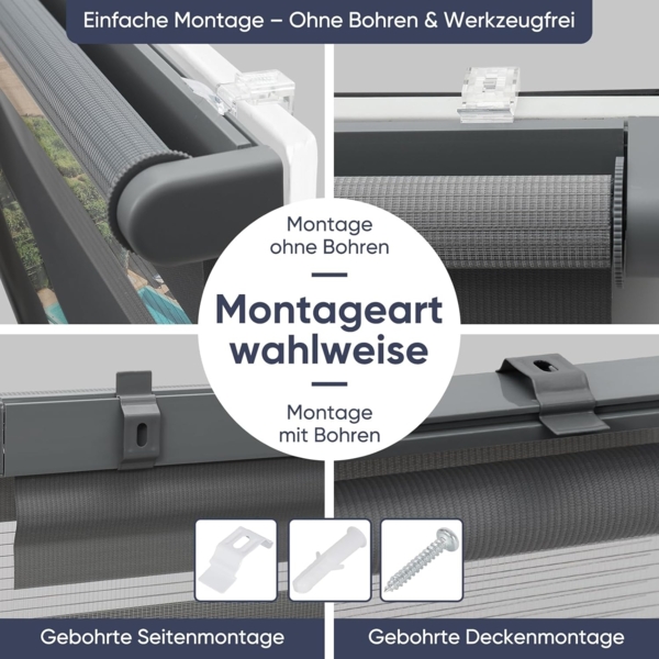 Sekey Doppelrollo Klemmfix ohne Bohren Doppelrollo Duo Rollo Schnurlos Rollo Faltrollo 40x100 cm, Dunkelgrau Bild 5