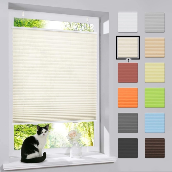 bobodeco Plissee ohne Bohren Klemmfix Faltrollo Jalousie Beige 110x130 cm (BxH), Plisseerollo Sichtschutz und Sonnenschutz Blickdicht Easyfix lichtdurchlässig Rollo für Fenster & Tür