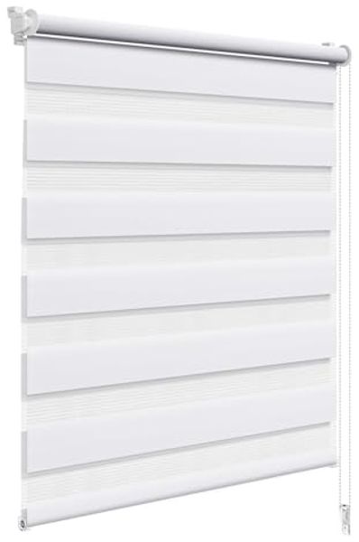 WOLTU Doppelrollo Klemmfix ohne Bohren Weiß B60 x H150 cm, Duo Rollo Zebrarollo Fensterrollo Klemmrollo Seitenzugrollo Easyfix lichtdurchlässig & verdunkelnd Rollos für Fenster und Tür