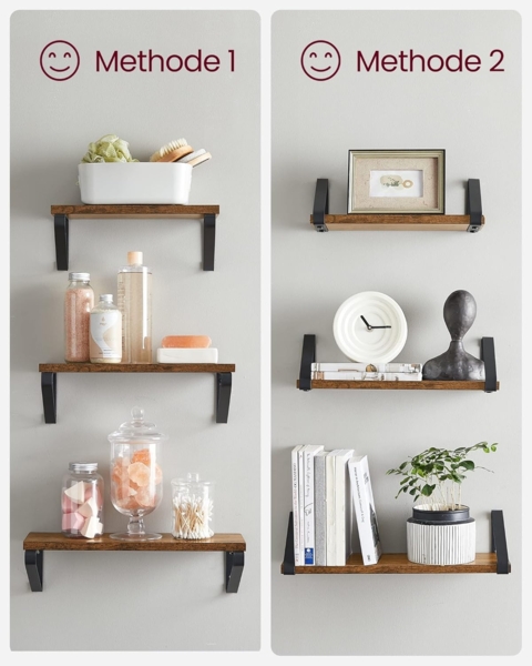 Vasagle Wandregal, 6-tlg, Holzspanplatte / Stahl braun, Länge 30/35/40 cm Bild 6