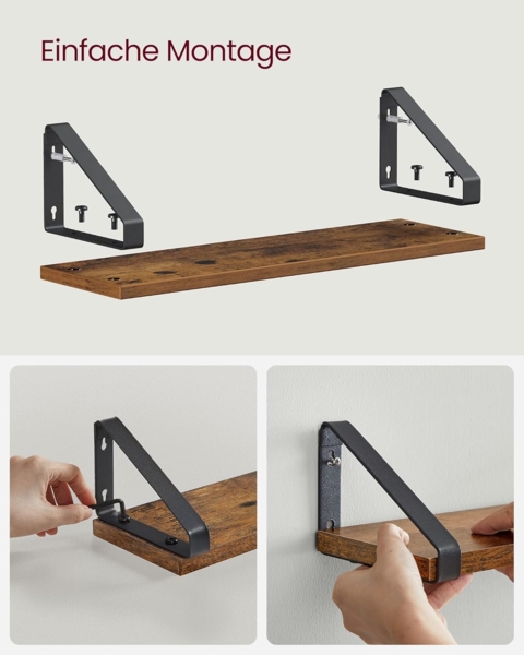 Vasagle Wandregal, 6-tlg, Holzspanplatte / Stahl braun, Länge 30/35/40 cm Bild 9