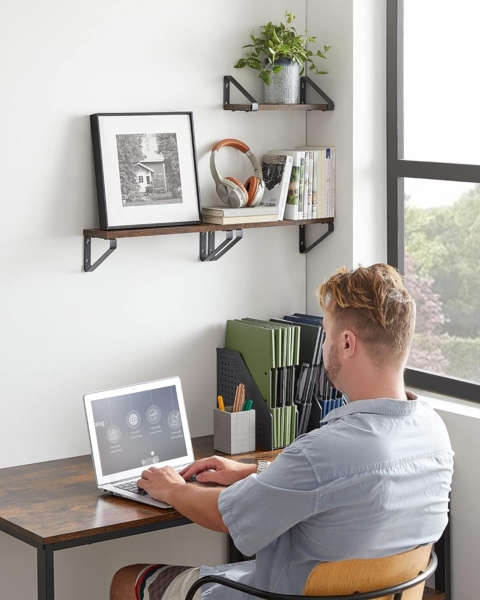 Vasagle Wandregal, 6-tlg, Holzspanplatte / Stahl braun, Länge 30/35/40 cm Bild 4