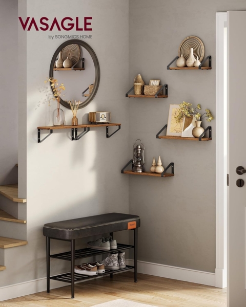 Vasagle Wandregal, 6-tlg, Holzspanplatte / Stahl braun, Länge 30/35/40 cm Bild 2