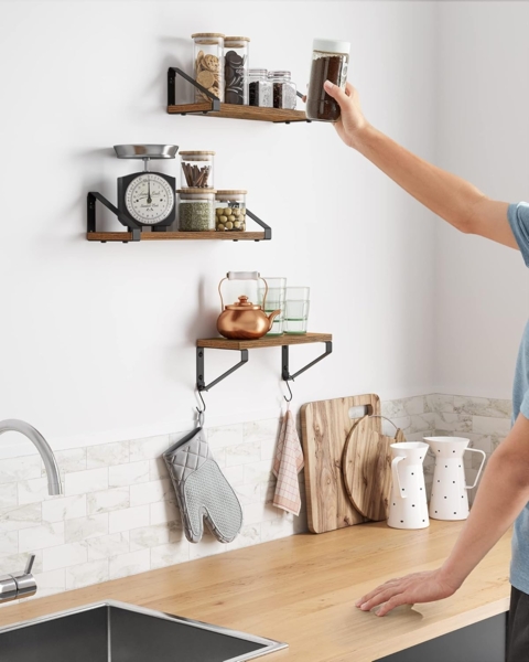 Vasagle Wandregal, 6-tlg, Holzspanplatte / Stahl braun, Länge 30/35/40 cm Bild 5