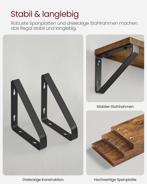 Vasagle Wandregal, 6-tlg, Holzspanplatte / Stahl braun, Länge 30/35/40 cm Bild 7