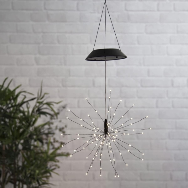 MARELIDA LED Solarleuchte LED Solar Gartendeko FEUERWERK 90 warmweiße LED 26cm Sensor hängend, LED Classic, warmweiß (2100K bis 3000K)