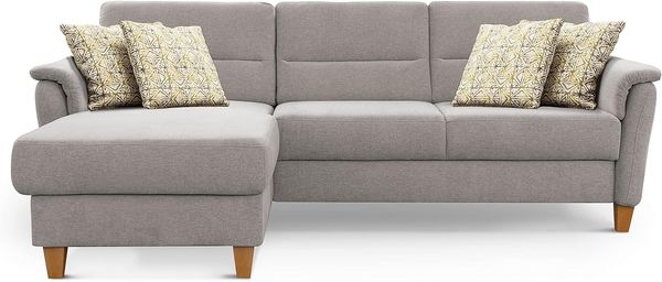 CAVADORE Ecksofa Palera / L-Form-Sofa im Landhausstil mit Federkern / 244 x 89 x 163 / Chenille-Bezug, Hellgrau