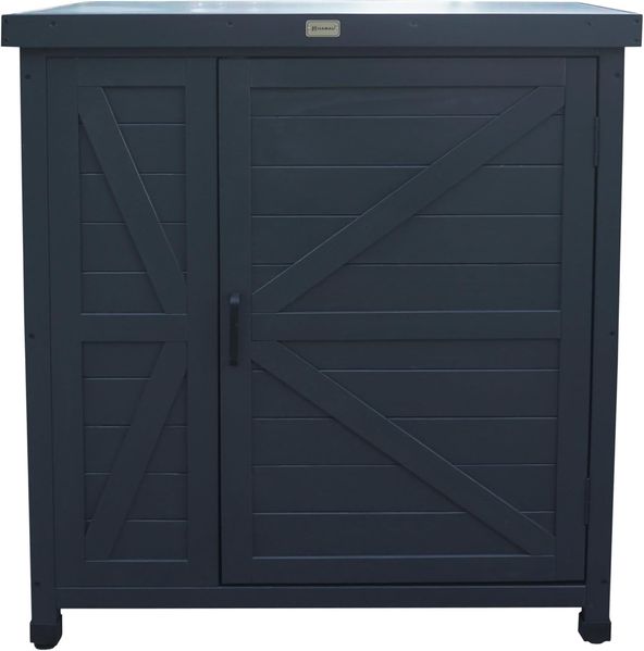 HABAU Gartenschrank mit Arbeitsplatte aus FSC-Massivholz – anthrazit, wetterfest & styroporfrei verpackt - Outdoor Schrank für Balkon, Garten und Terrasse (Logan)