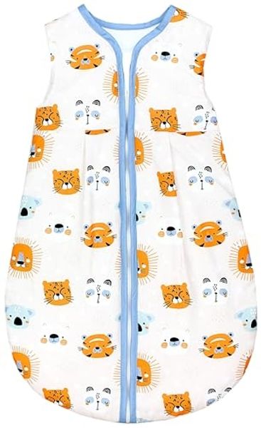 TupTam Ganzjahresschlafsack 2.5 TOG wattiert ärmellos Baby Schlafsack OEKO-TEX, Farbe: Tierköpfe Orange Blau Weiß, Größe: 56-62