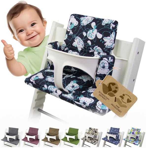 BambiniWelt Sitzkissen Auflage für Stokke 'Tripp Trapp' Hochstuhl, 2-teilig, Marine/Blau (Teddys)