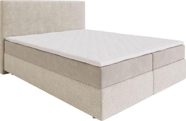 Boxspringbett Dream-Well 160x200 cm Bouclé Creme-Weiß mit Taschenfederkernmatratze und Topper Visco