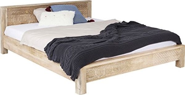 Kare Design Bett Puro, 160x200 cm, helles Holzbett, Holzbett handgeschnitzt, (H/B/T) 76 x 169 x 218 cm