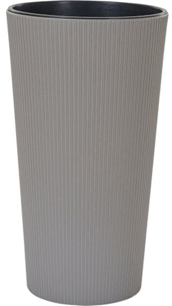 Pflanzgefäß LOCON STRIPE grau 30×57 cm – modernes Kunststoffgefäß mit Holzfaseranteil in Streifenoptik inkl. schwarzem Einsatz für Garten Balkon und Terrasse