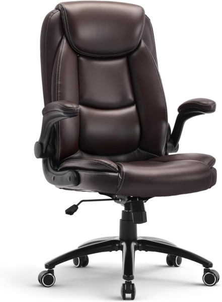 COLAMY Bürostuhl Ergonomisch, Ergonomischer Büro 360° Drehstuhl für Office, Chefsessel Stuhl mit Hochklappbaren Armlehnen, Verstellbarer Rückenlehne, Höhe & Kippspannung, 136KG Kapazität, Braun Bild 1