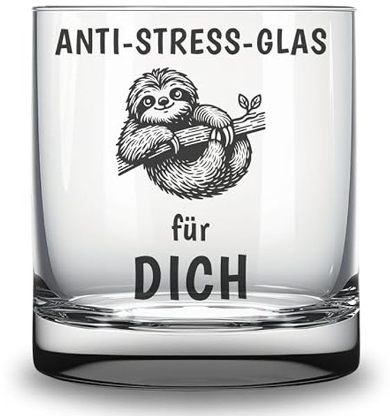 Lasernauten Whiskyglas Trinkglas mit Gravur "Anti-Stress-Glas für dich" lustige Geschenkidee, mit Gravur