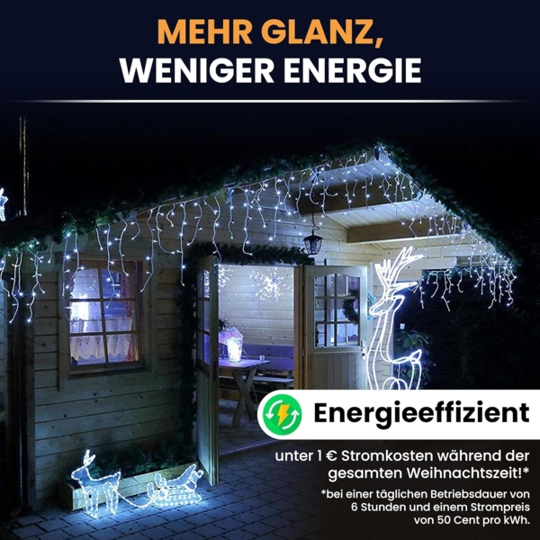 Gartenpirat Eisregen LED Lichterkette 12 m 480 LED kaltweiß Weihnachtsbeleuchtung Timer außen innen Bild 3