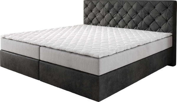 Boxspringbett Dream-Great Mikrofaser Anthrazit Vintage 200x200 cm mit Taschenfederkernmatratze und Topper Visco