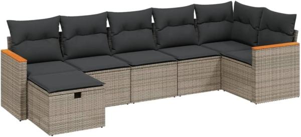 vidaXL 7-tlg. Garten-Sofagarnitur mit Kissen Grau Poly Rattan 3265316