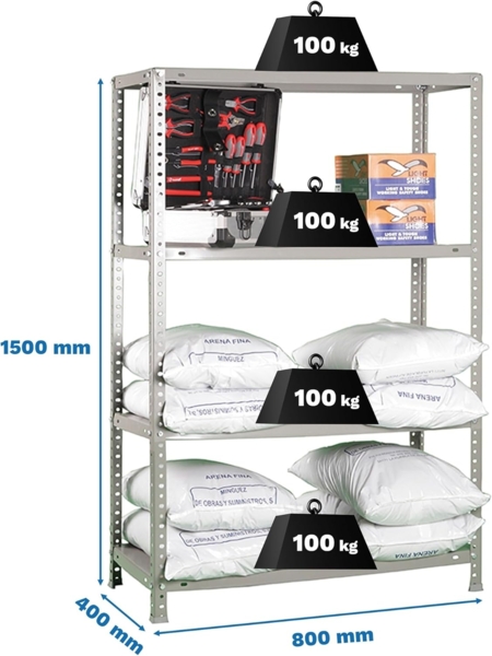 Simonrack Schwerlastregal, Lagerregal, 150 x 80 x 40 Metallregal, Kellerregal, Biegestelle 100 kg, 4 Fachböden, Grau - Comfort Bild 3